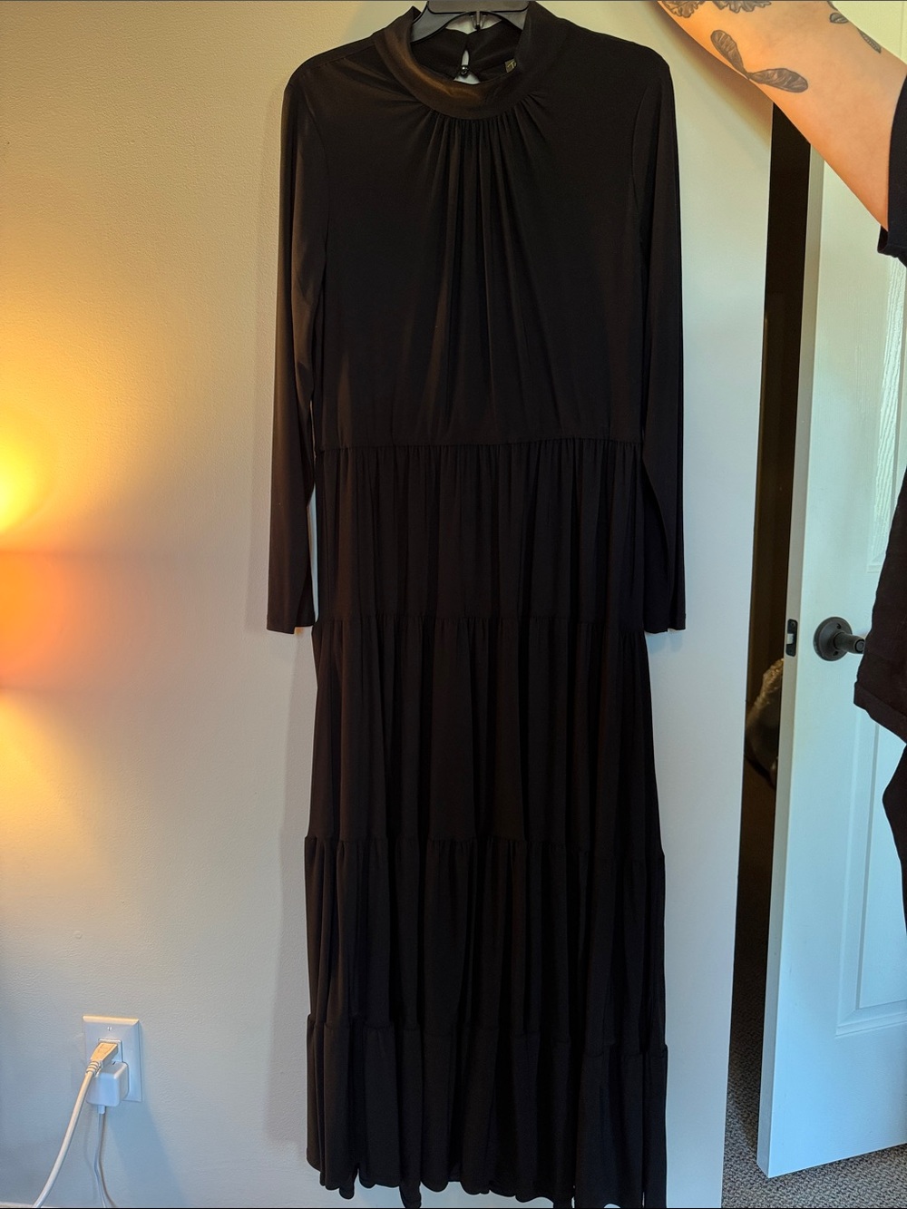 Taylor Black Long-Sleeve Tiered Maxi Dress
